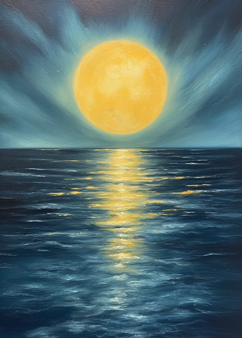 月亮光线反射在蓝色波纹的海水上,插画/手绘图,插画/手绘图库,插画/手绘图下载,插画/手绘